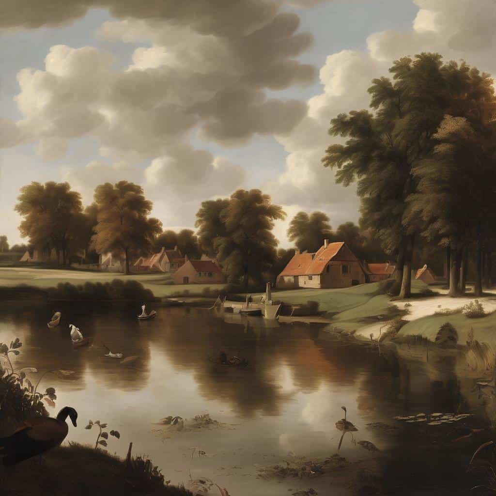 Ρομαντισμός και Αντίθεση με τον Κλασικισμό, τοπίο με ήρεμη λίμνη και εντυπωσιακά σύννεφα, ιδανικό για φιλοσοφικές και αισθητικές αναλύσεις.