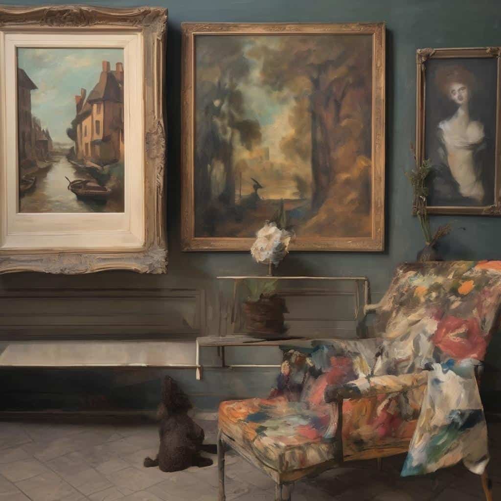 Ομορφές ρομαντικές και κλασικές ζωγραφιές, αντιθέσεις στον καμβά, τέχνη και διακόσμηση σπιτιού.